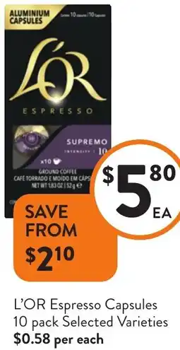 Foodworks L'OR Espresso Capsules offer