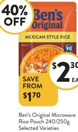 Foodworks Ben's Original Microwave Rice Pouch offer