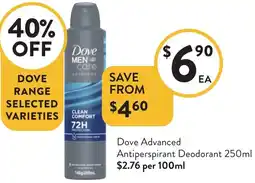 Foodworks Dove Advanced Antiperspirant Deodorant offer