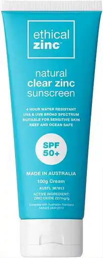 healthylife Ethical Zinc Natural Clear Zinc Sunscreen SPF50 100g offer