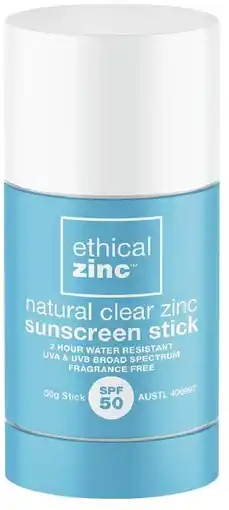 healthylife Ethical Zinc Natural Clear Zinc Sunscreen Stick SPF50 50g offer