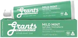healthylife Grants Natural Toothpaste Mild Mint Fluoride Free 110g offer