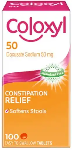 healthylife Coloxyl 50mg Constipation Relief 100 Tablets offer