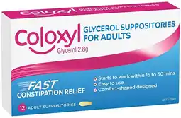 healthylife Coloxyl Adult Glycerol Suppositories 12 x 2.8g offer