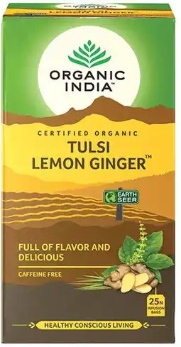 healthylife Organic India India Tulsi Lemon Ginger Tea Bags 25 Pack offer