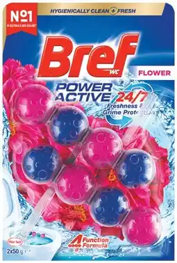 IGA Bref Rim Block Toilet Cleaner Power Active or Blue Active 2x50g Selected Varieties offer