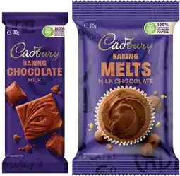 IGA Cadbury Baking Chocolate Melts 225g, Block 180g or Chips 200g Selected Varieties offer