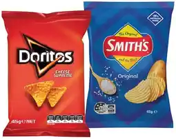 IGA Doritos Corn Chips, Smith’s Crinkle Cut Chips or Twisties 45g Selected Varieties offer