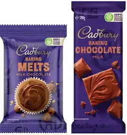 IGA Cadbury Baking Chocolate Block 180g, Melts 225g or Chips 200g Selected Varieties offer