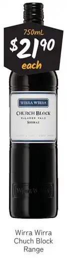 Cellarbrations Wirra Wirra Chuch Block Range offer