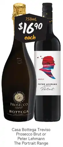 Cellarbrations Casa Bottega Treviso Prosecco Brut or Peter Lehmann The Portrait Range offer