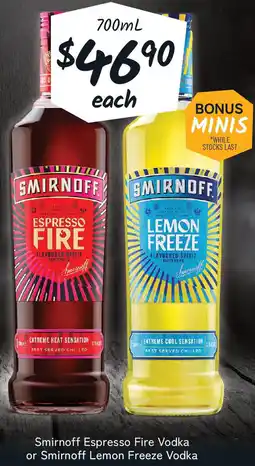 Cellarbrations Smirnoff Espresso Fire Vodka or Smirnoff Lemon Freeze Vodka offer