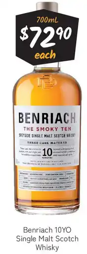 Cellarbrations Benriach 10YO Single Malt Scotch Whisky offer