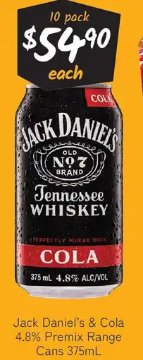 Cellarbrations Jack Daniel's & Cola 4.8% Premix Range Cans offer