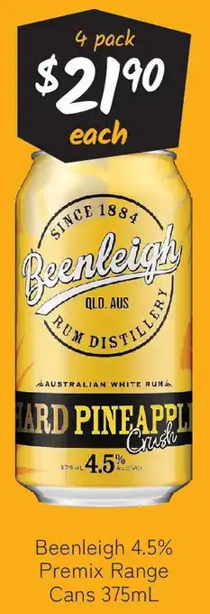Cellarbrations Beenleigh 4.5% Premix Range Cans offer