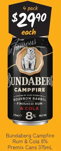 Cellarbrations Bundaberg Campfire Rum & Cola 8% Premix Cans offer