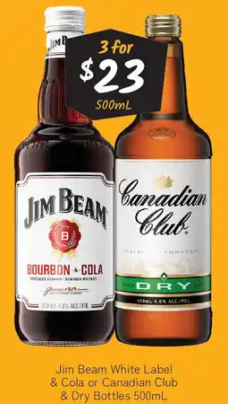 Cellarbrations Jim Beam White Label & Cola or Canadian Club & Dry Bottles offer