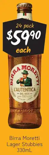 Cellarbrations Birra Moretti Lager Stubbies offer