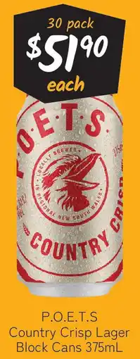 Cellarbrations P.O.E.T.S Country Crisp Lager Block Cans offer