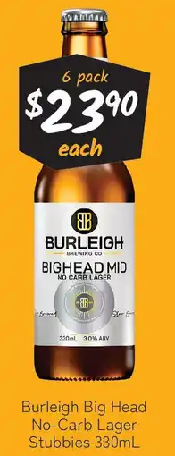 Cellarbrations Burleigh Big Head No-Carb Lager Stubbies offer