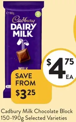 Foodworks Cadbury Milk Chocolate Block offer