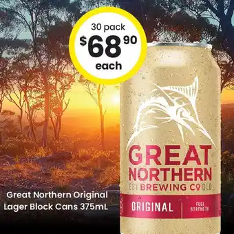 The Bottle O Great northern original lager block cans offer