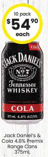 The Bottle O Jack daniel's & cola 4.8% premix range cans offer