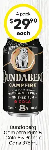 The Bottle O Bundaberg campfire rum & cola 8% premix cans offer