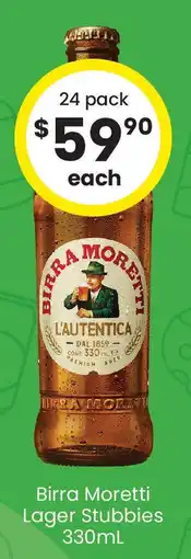 The Bottle O Birra moretti lager stubbies offer