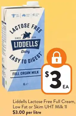 Foodworks Liddells Lactose Free Full Cream, Low Fat or Skim UHT Milk offer