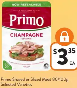 Foodworks Primo Shaved or Sliced Meat offer
