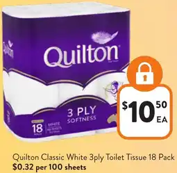 Foodworks Quilton Classic White 3ply Toilet Tissue offer