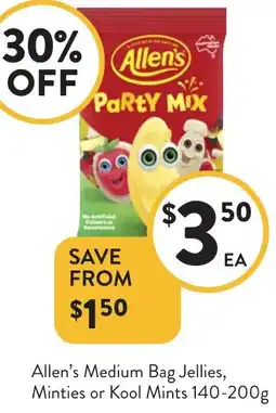 Foodworks Allen's Medium Bag Jellies, Minties or Kool Mints offer