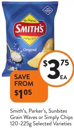 Foodworks Smith's, Parker's, Sunbites Grain Waves or Simply Chips offer