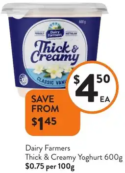 Foodworks Dairy Farmers Thick & Creamy Yoghurt offer