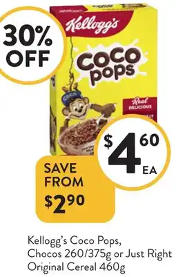 Foodworks Kellogg's Coco Pops, Chocos or Just Right Original Cereal offer