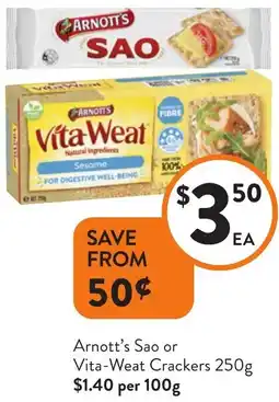 Foodworks Arnott's Sao or Vita-Weat Crackers offer