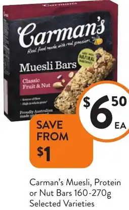 Foodworks Carman's Muesli, Protein or Nut Bars offer