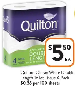 Foodworks Quilton Classic White Double Length Toilet Tissue offer