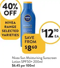 Foodworks Nivea Sun Moisturising Sunscreen Lotion SPF50+ offer