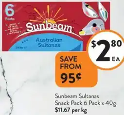 Foodworks Sunbeam Sultanas Snack Pack offer