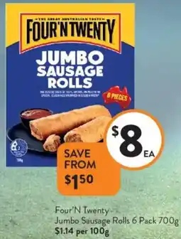 Foodworks Four 'N Twenty Jumbo Sausage Rolls offer