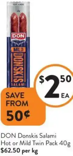 Foodworks DON Donskis Salami Hot or Mild Twin Pack offer