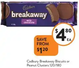Foodworks Cadbury Breakaway Biscuits or Peanut Clusters offer