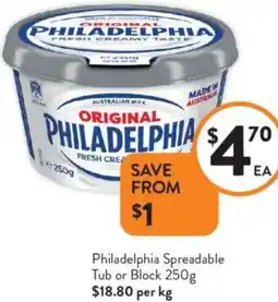 Foodworks Philadelphia Spreadable Tub or Block offer