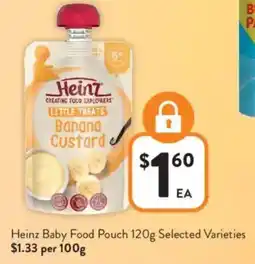 Foodworks Heinz baby food pouch selected varieties offer