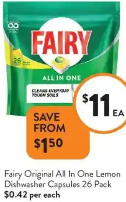 Foodworks Fairy Original All In One Lemon Dishwasher Capsules offer