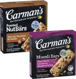 Coles Carman's Nut or Muesli Bars 140g-270g offer