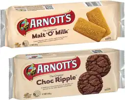 Coles Arnott's malt 'o' milk or choc ripple biscuits offer