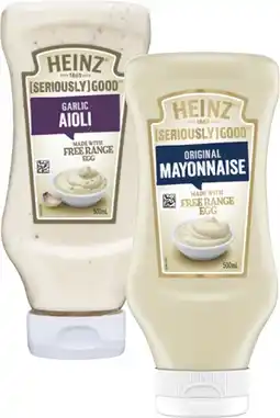 Coles Heinz seriously good aioli or mayonnaise offer